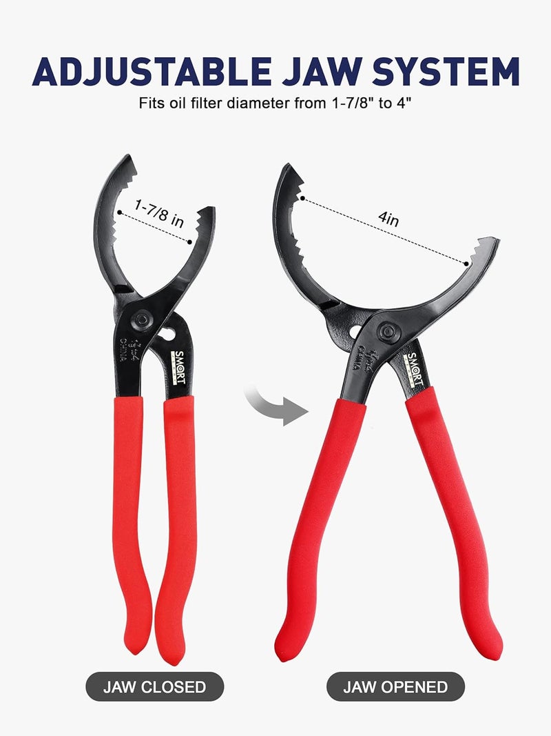 SMART JERRY - Adjustable Oil Filter Wrench | Motorcycle Oil Change Tool | 12'' Oil Filter Pliers for Engine Filter, Conduit, PVC Fitting | Fuel Filter Removal Tool Fit 1-7/8" to 4" Filter - Image 3